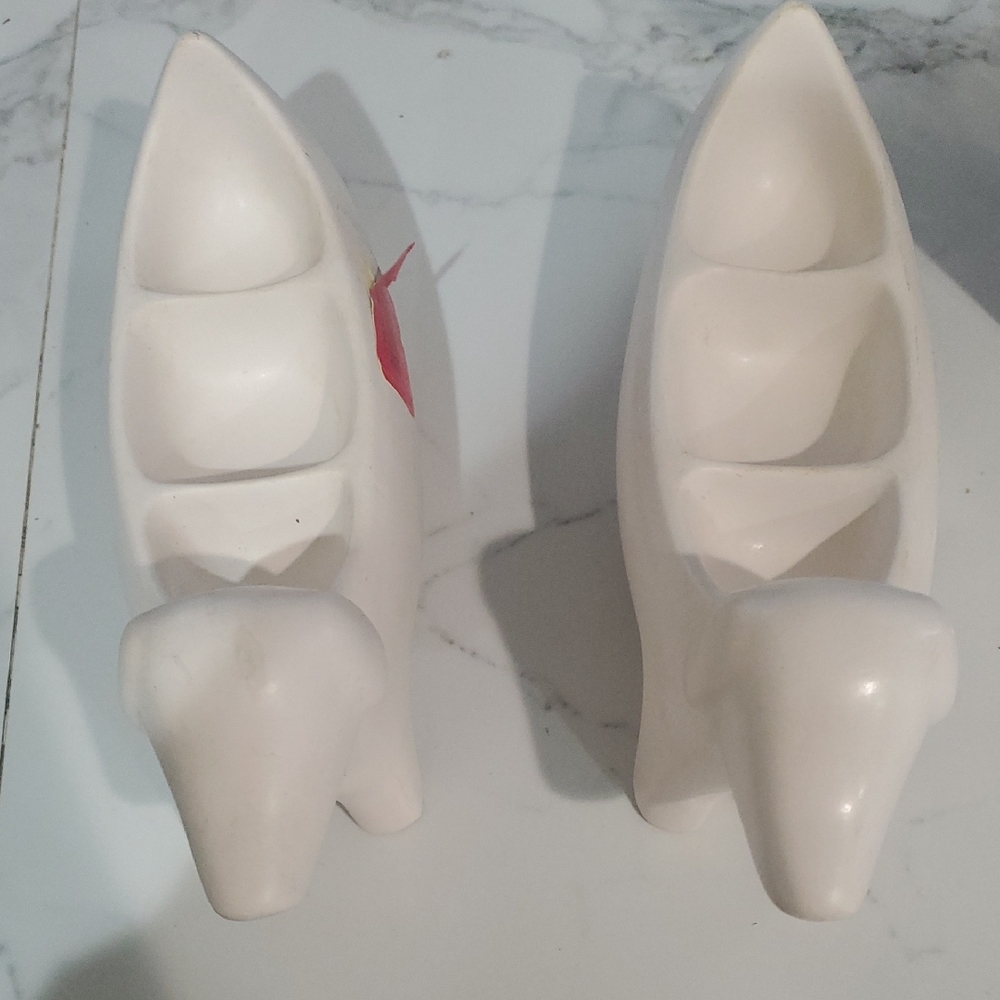 White Ceramic Animal Tray Dog Lot Of 2